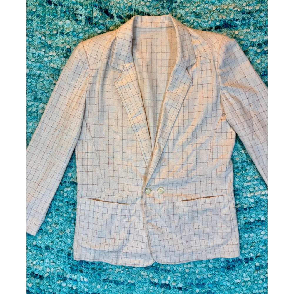 CWT Women's Beige‎ Plaid Blazer Size 12 - Rayon, Silk, Linen, Polyester Blend